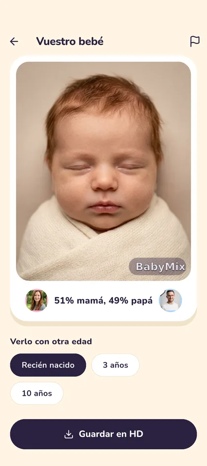 Result screen showing the baby's face